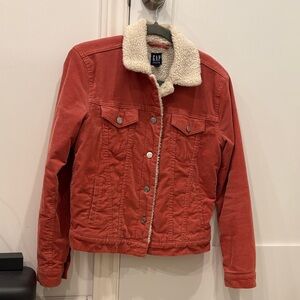GAP Women's Red Corduroy Jacket with Sherpa Lining